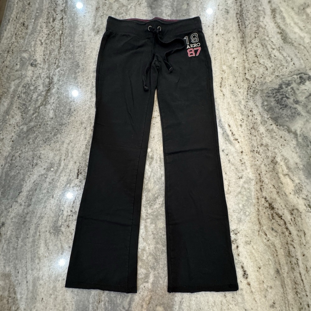 Aeropostale Low Rise Flare Sweatpants Yoga Athleisure Preppy Y2K Sz Medium Black